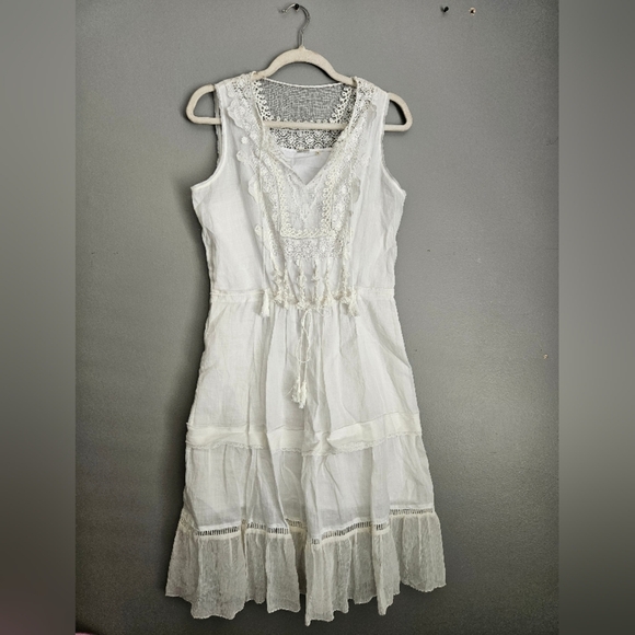 Elie Tahari White Lace Trim Boho Dress - Picture 1 of 10